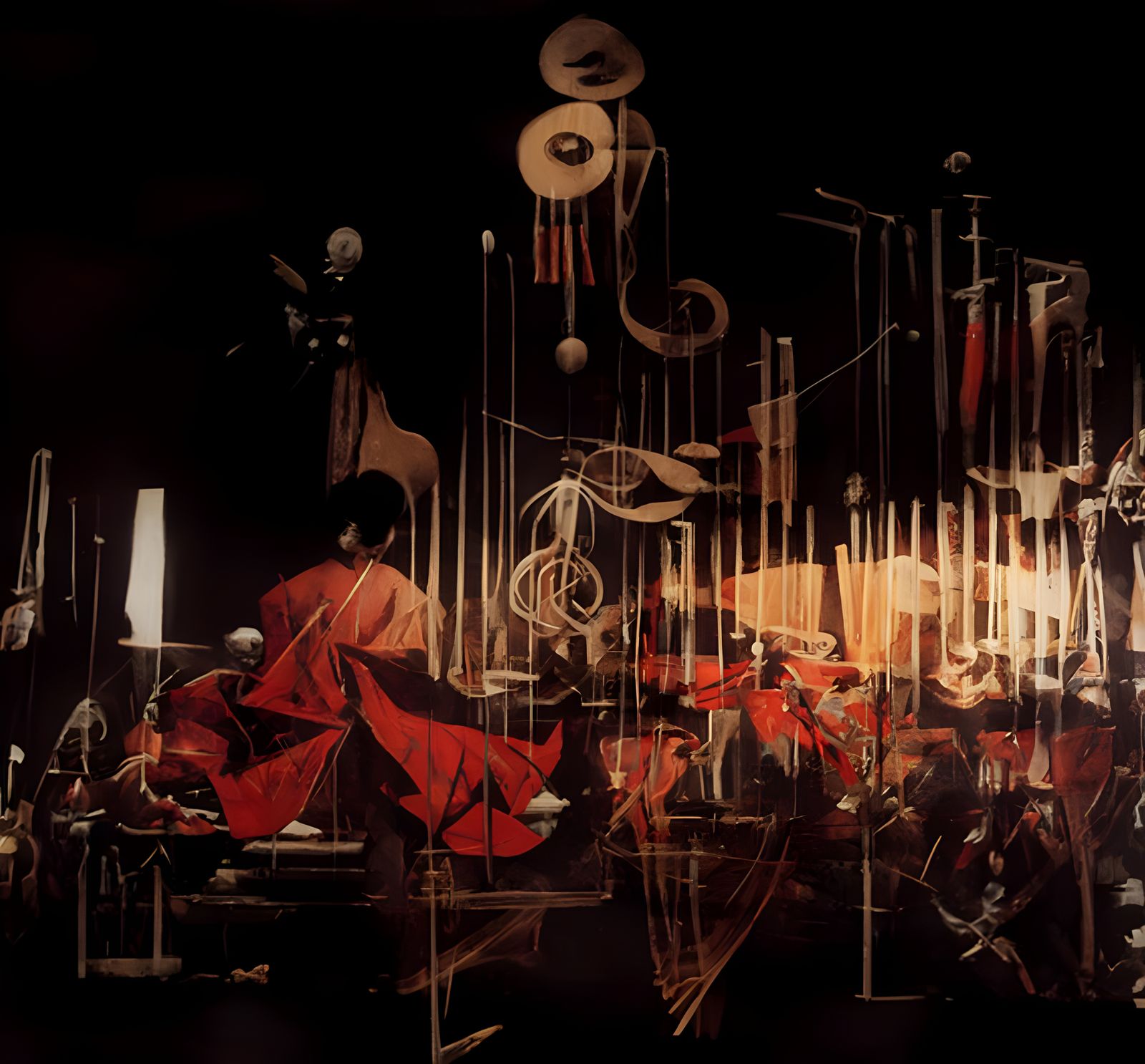 Geisha in Crimson Robe: Mezzotint Afrofuturism