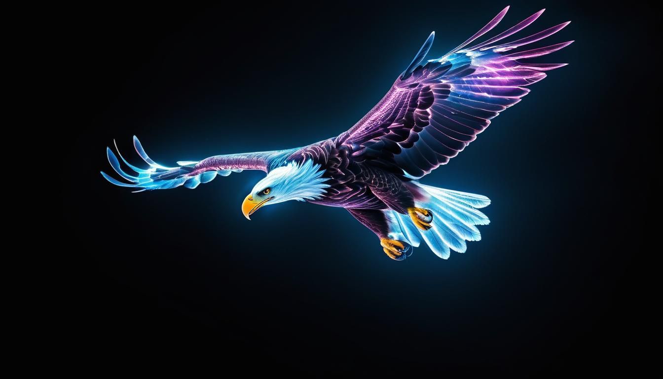 Neon Sea Eagle Soaring in Dark Universe