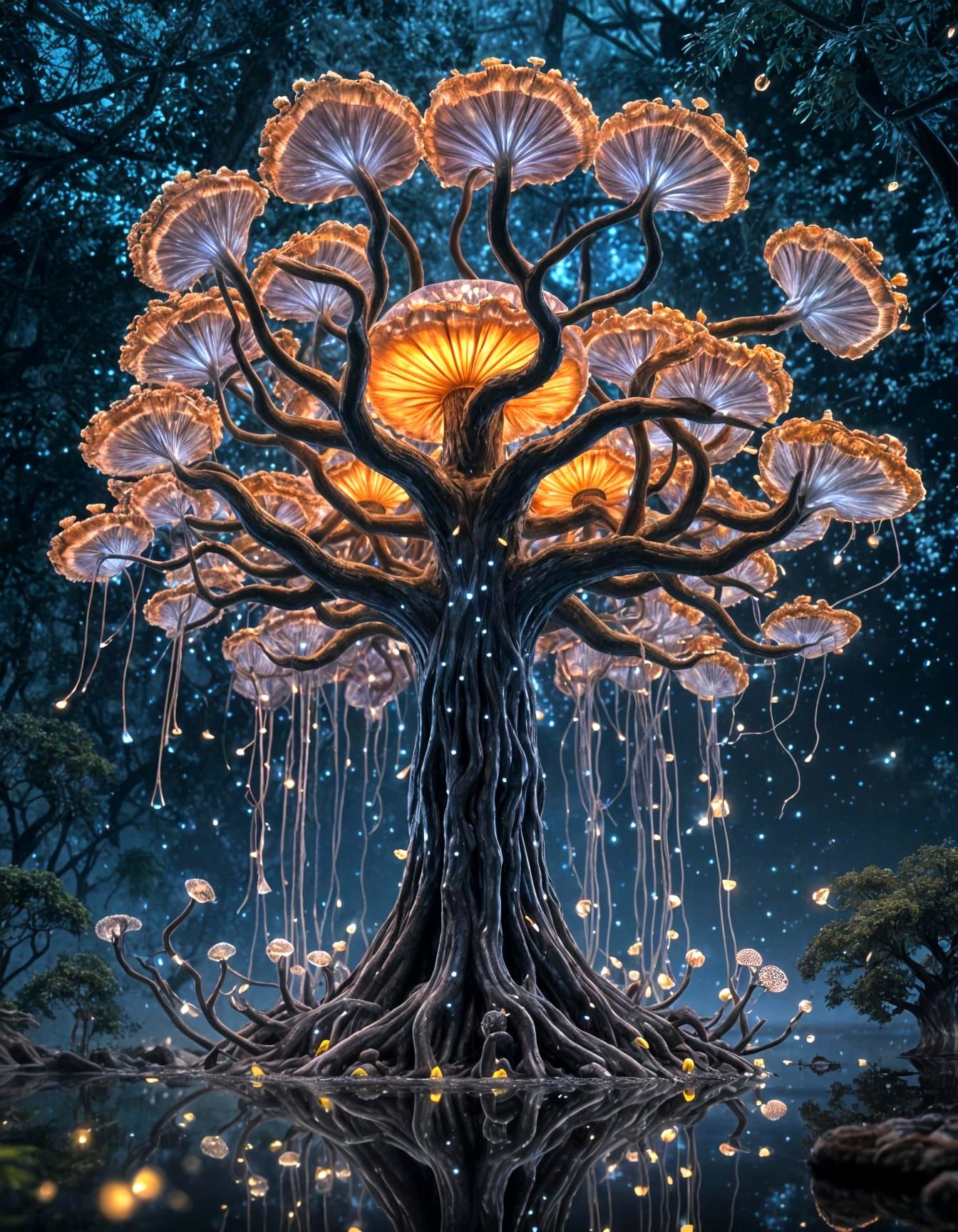 Mushroom Tree of Life: Bioluminescent Fantasy