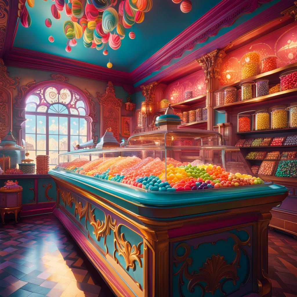 Colorful Candies in a Bright, Fun Candy Shop