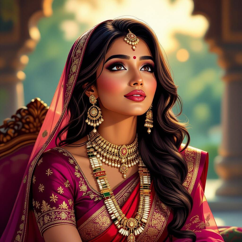 Indian Bride in Vibrant Sari with Hopeful Gaze