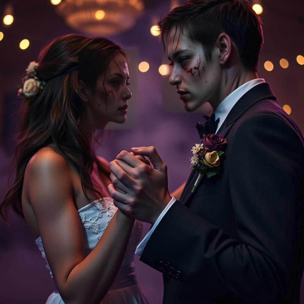 Zombie Couple Dancing at Prom in Cinematic Light