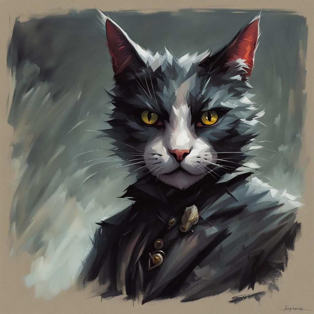 Sinister Feline Wizard in Fantasy Art Style