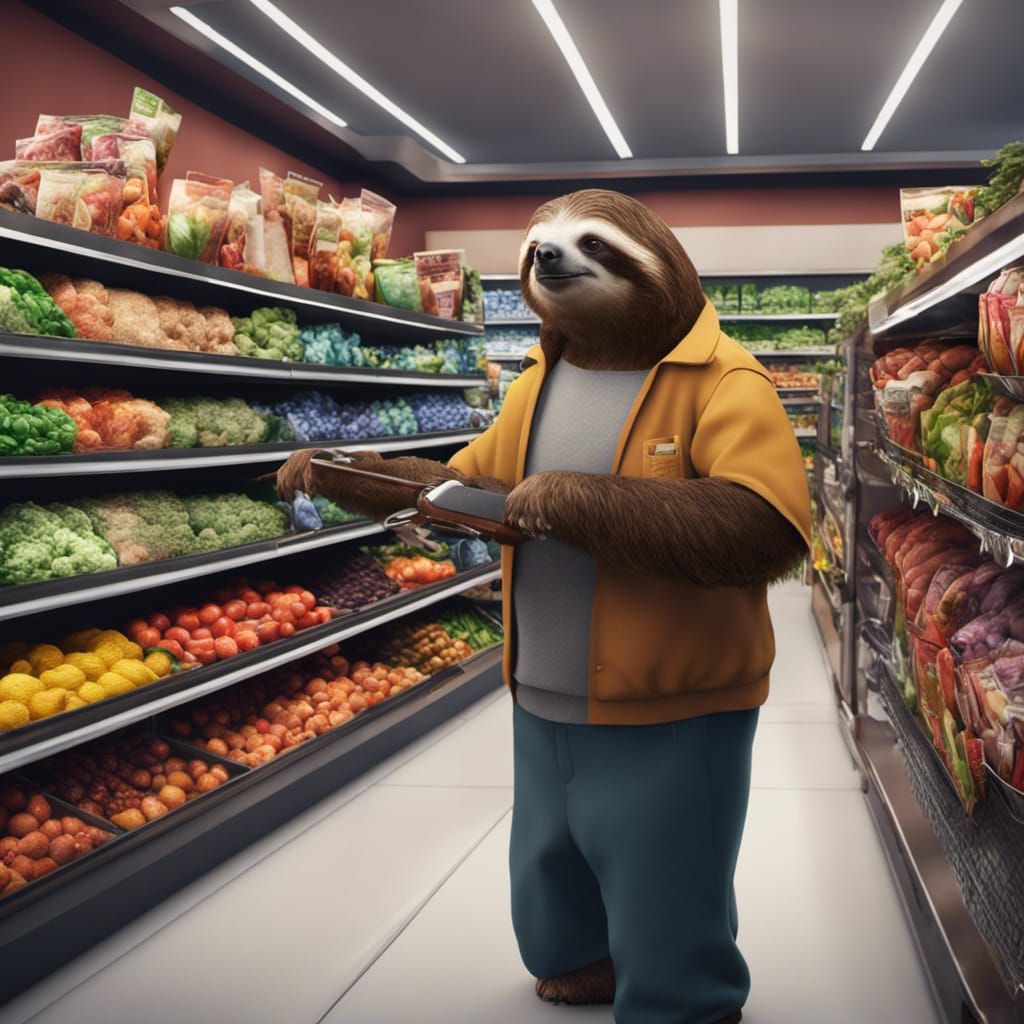 Sloth wondering what is he doing in a supermaket