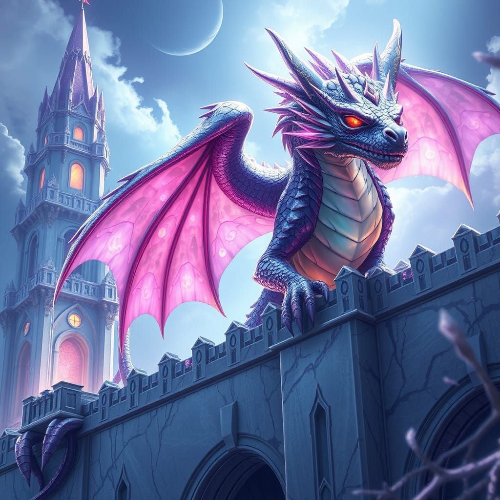 Dragon Amidst Ethereal Castle Walls