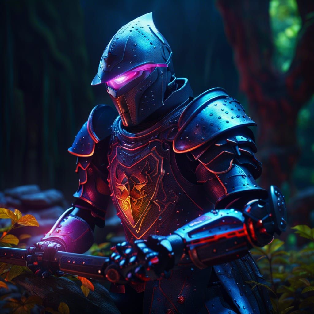 Knight Sharpening Sword with Sci-Fi Stone