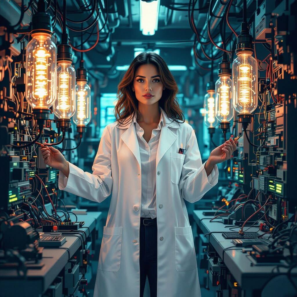 Retro-Futuristic Lab with Glowing Vacuum Tubes