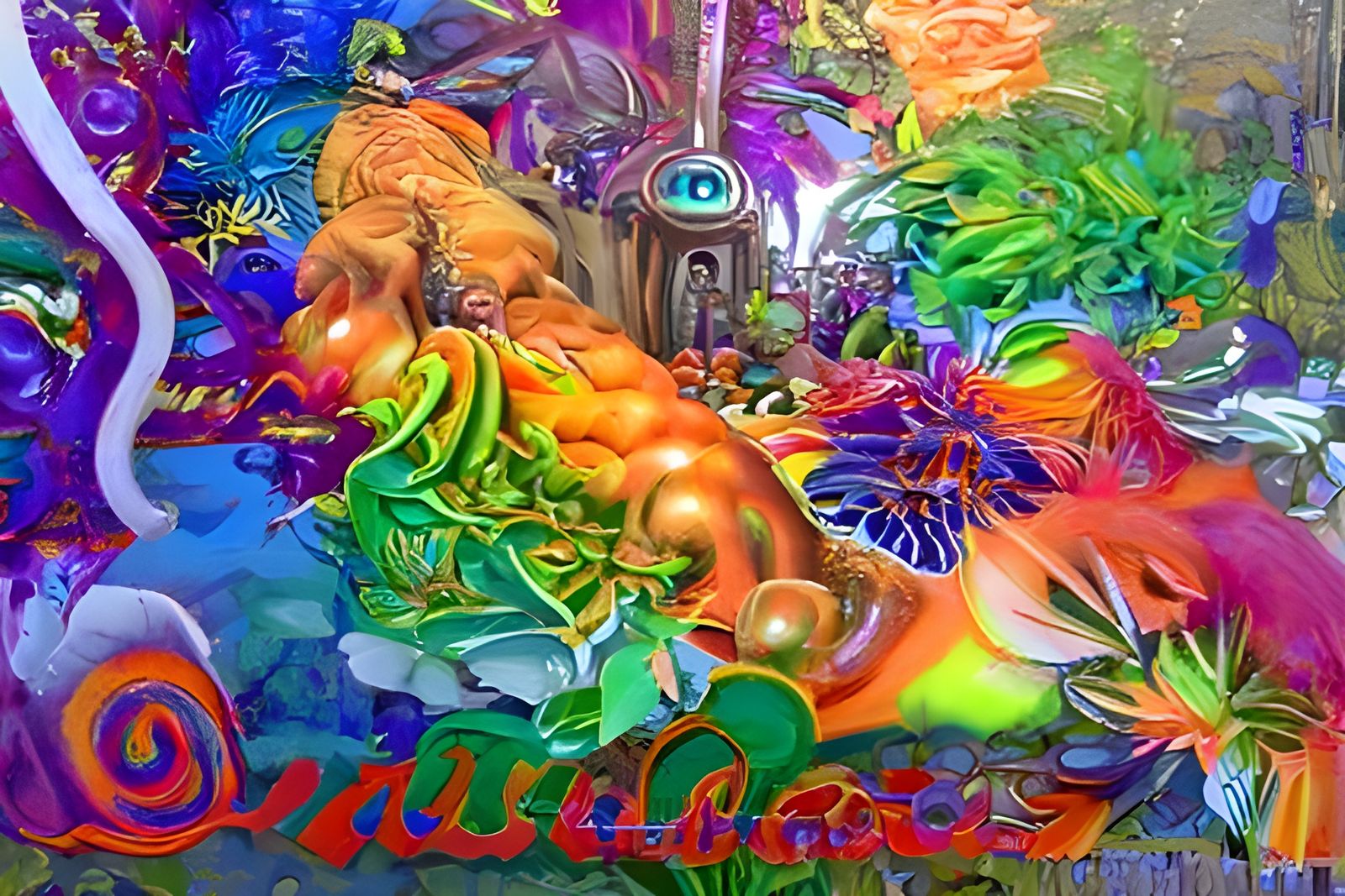 Alien in Hyperspace Jungle: Hyperdetailed Jugendstil Paintin...