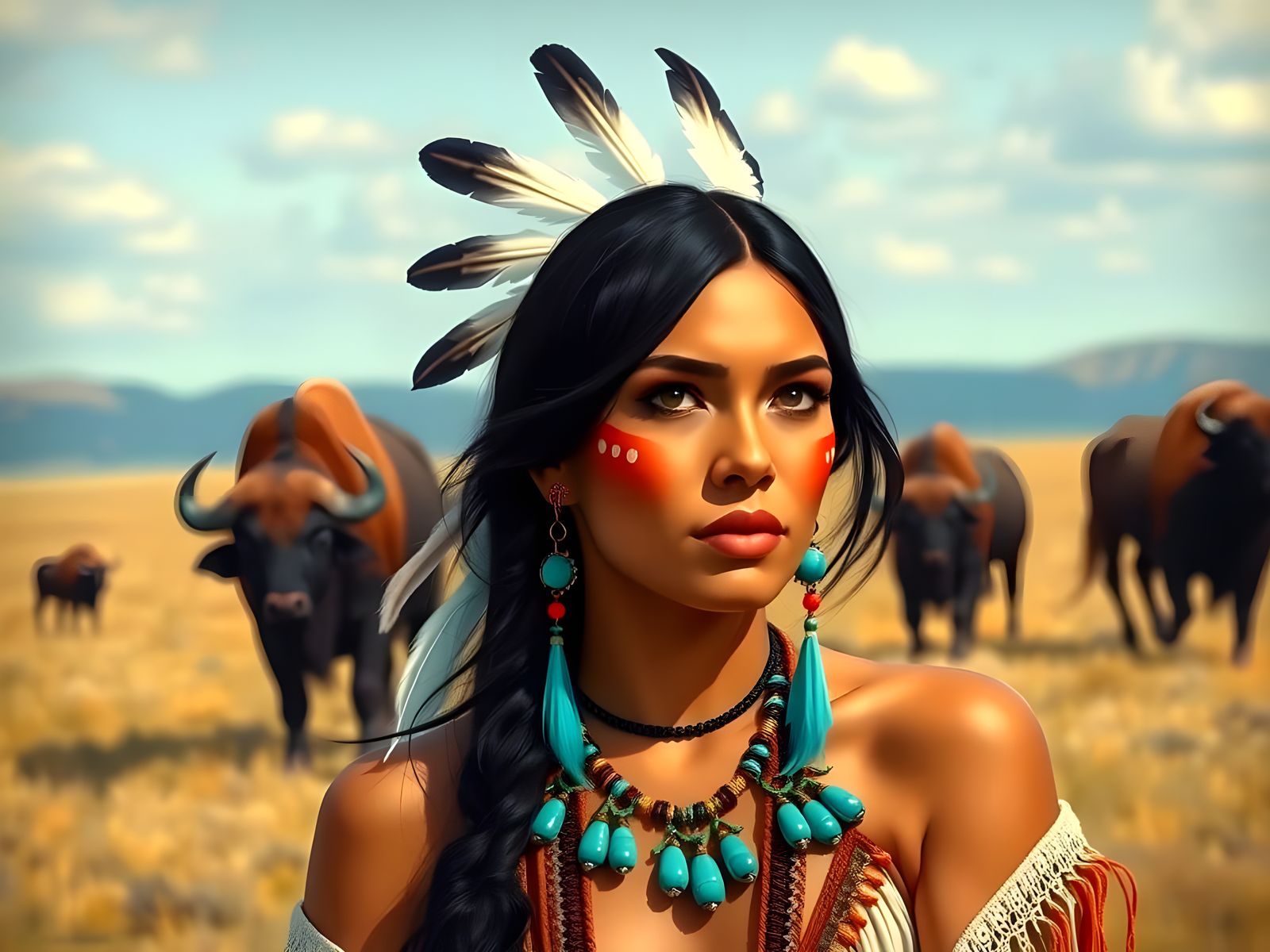 Native American Woman with Turquoise Jewelry
