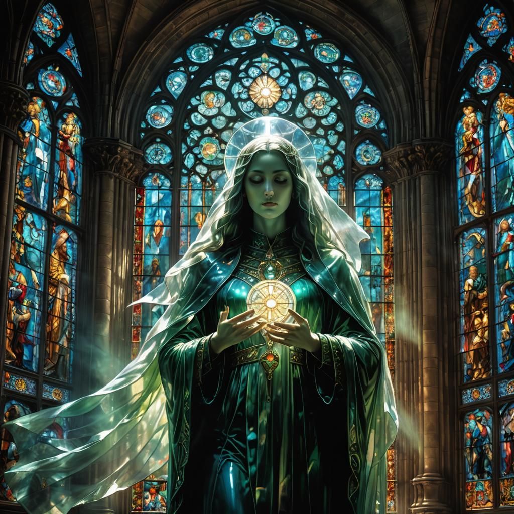 Ethereal Ghost in Gothic Cathedral, Fine Art Photo