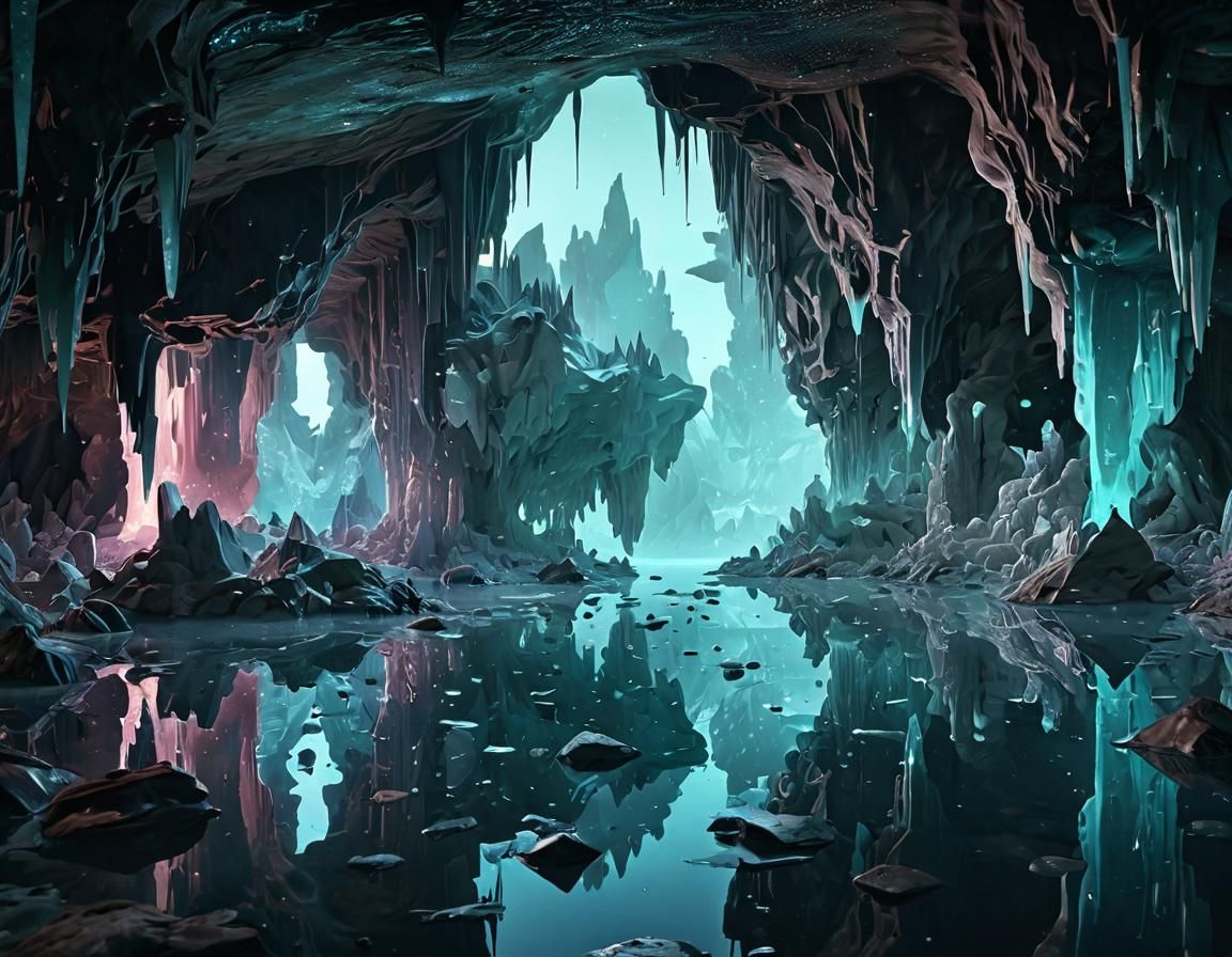 Bioluminescent Crystal Caverns in Prismatic Digital Art