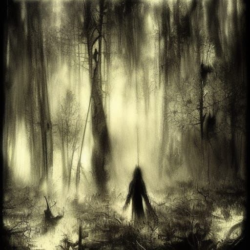 Ethereal Double Exposure: Spooky Forest of Ghosts