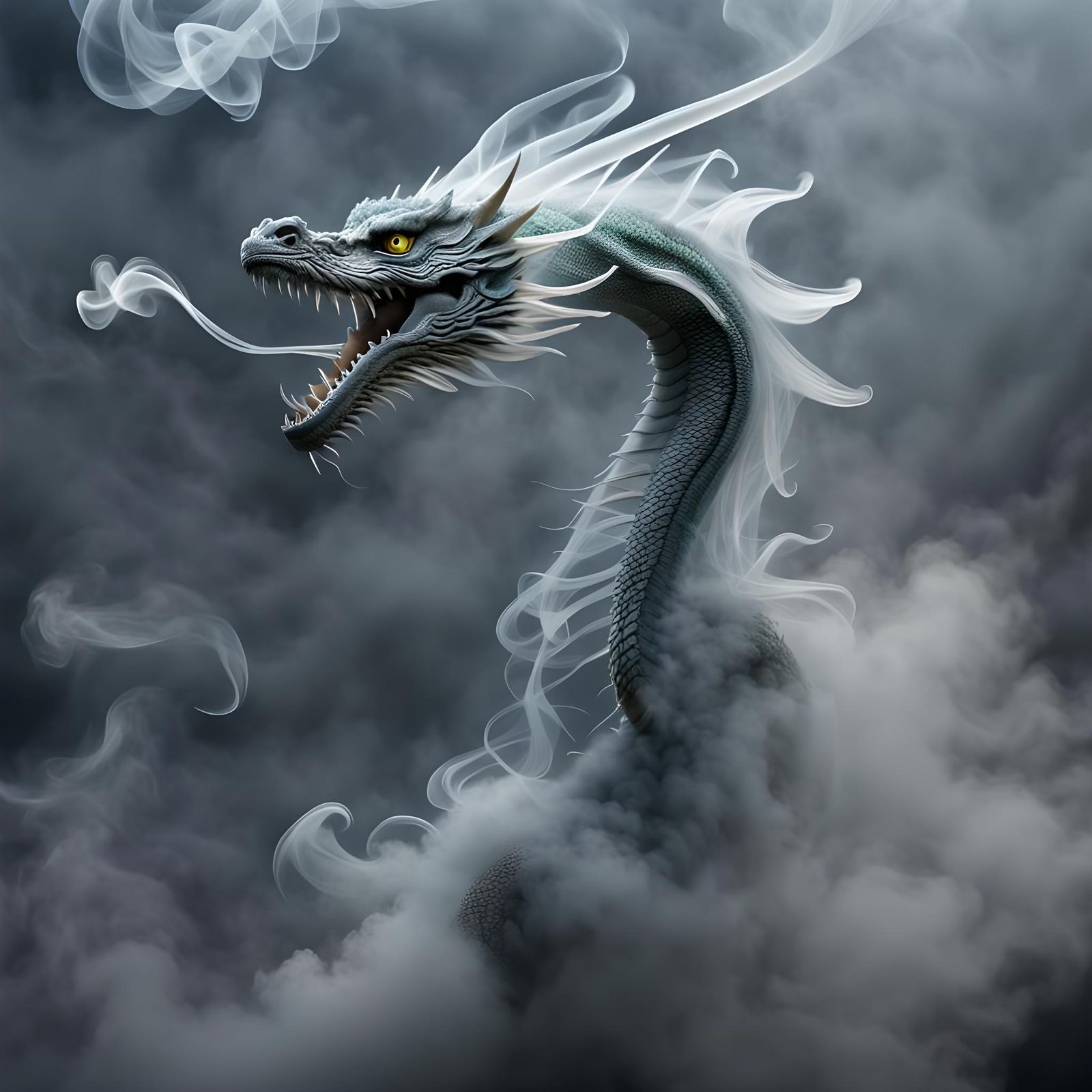 Translucent Smoke Dragon Made of Soft Wisps