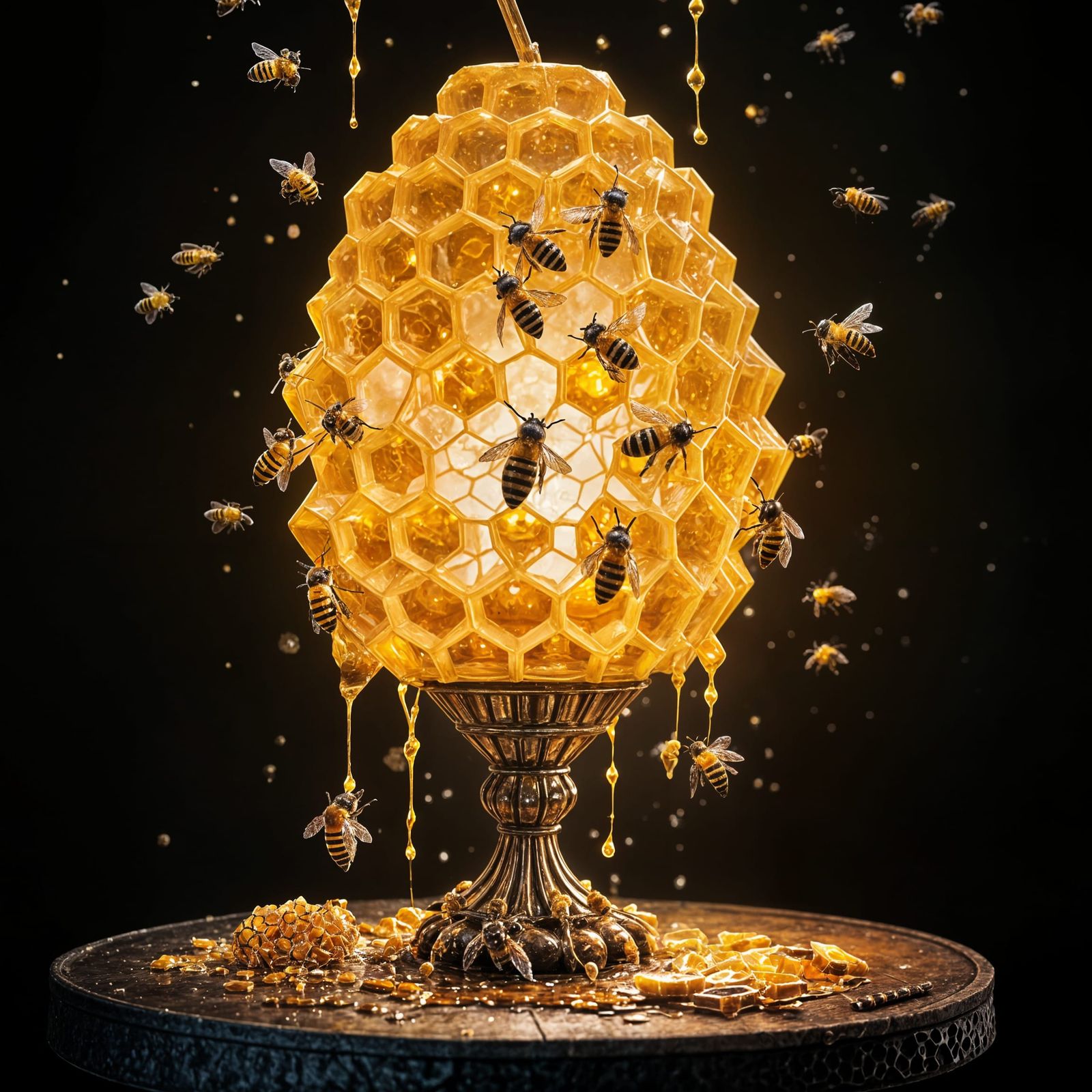 Honeycomb Bee Lamp with Dripping Honey