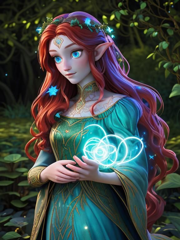 Red-Haired Elf Girl Portrait in Dreamy Forest