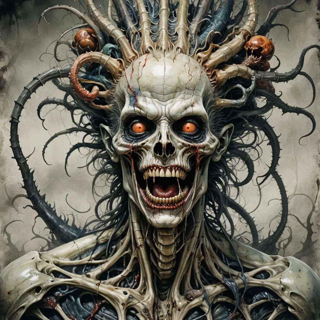 Macabre Zombie Aberration in Watercolor Style