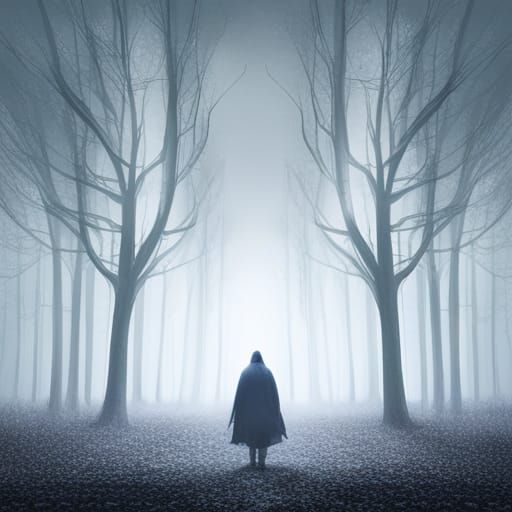 Ethereal Figures in Moonlit Forest, Fantasy Art