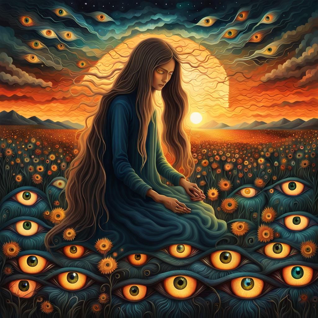 Mesmerizing Bio Art Collage of Glowing Eyes