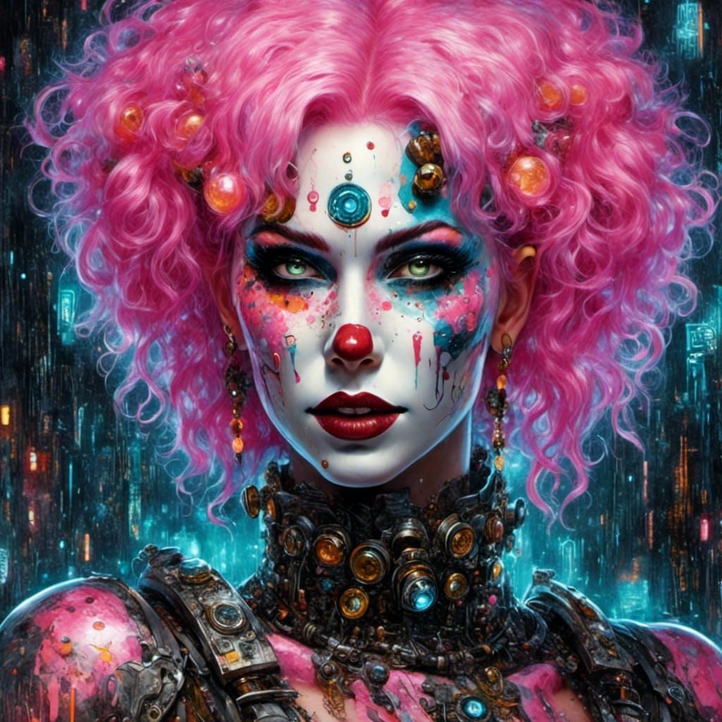 Cyberpunk Clown Vampire: Mixed Media Collage Portrait