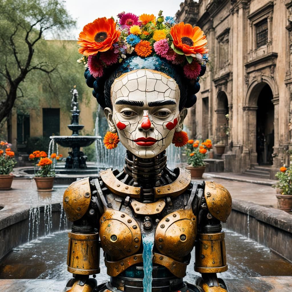 Frida Kahlo with Exoskeleton, Rembrandt-Style Oil Painting