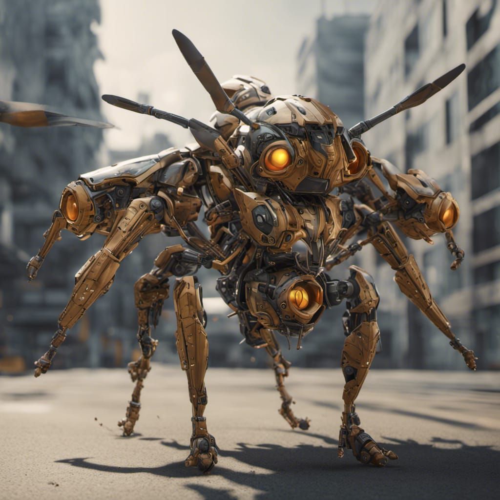 Three-Headed Hornet Menace in Sci-Fi Style