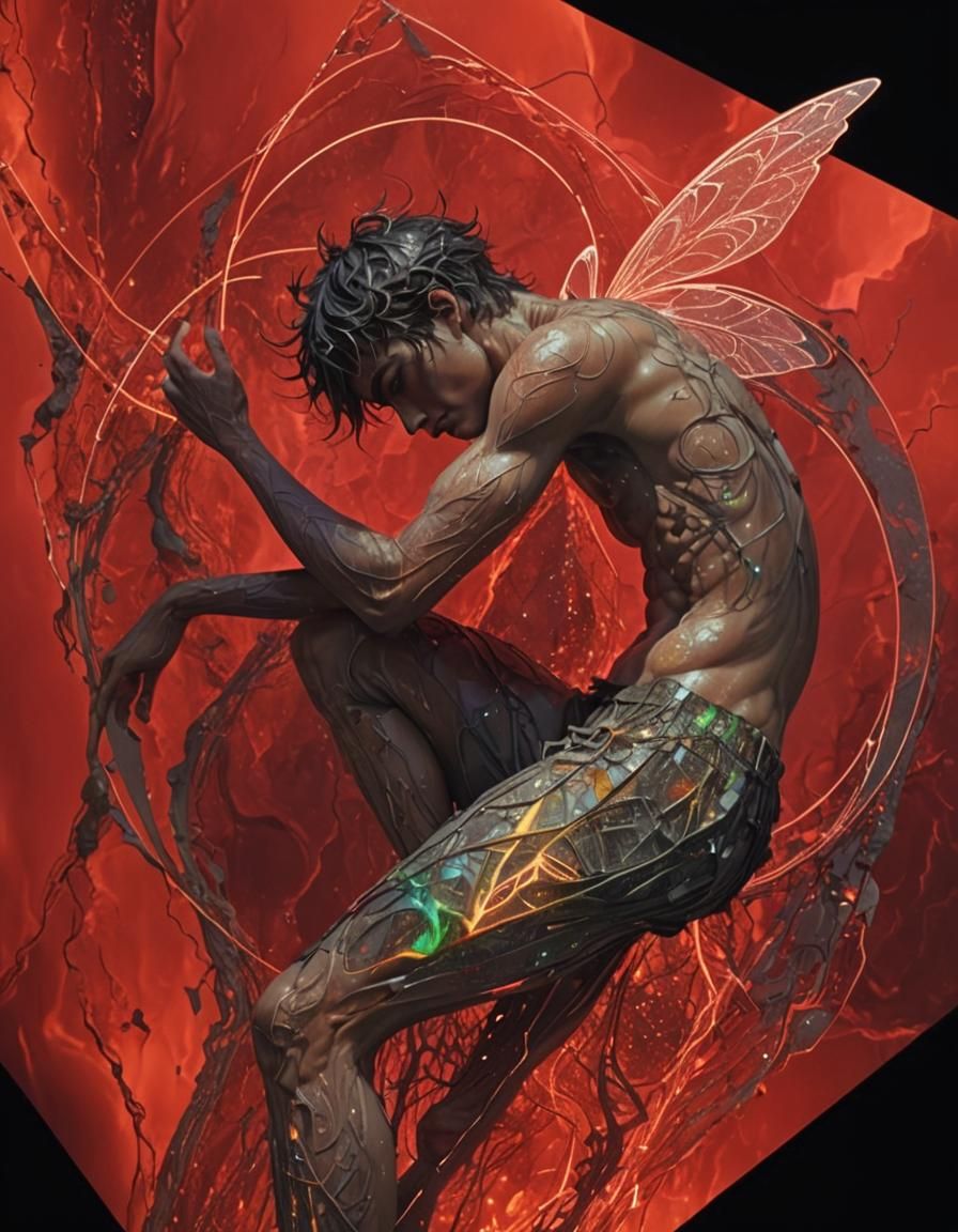 Surrealist Fairy in Ecopunk Melting Circuitry Landscape