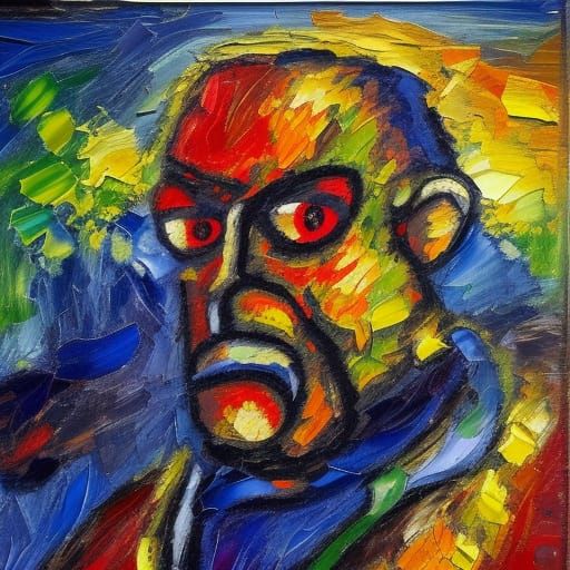 Evil Entity Battles Humankind: Neo-Impressionist Oil Paintin...
