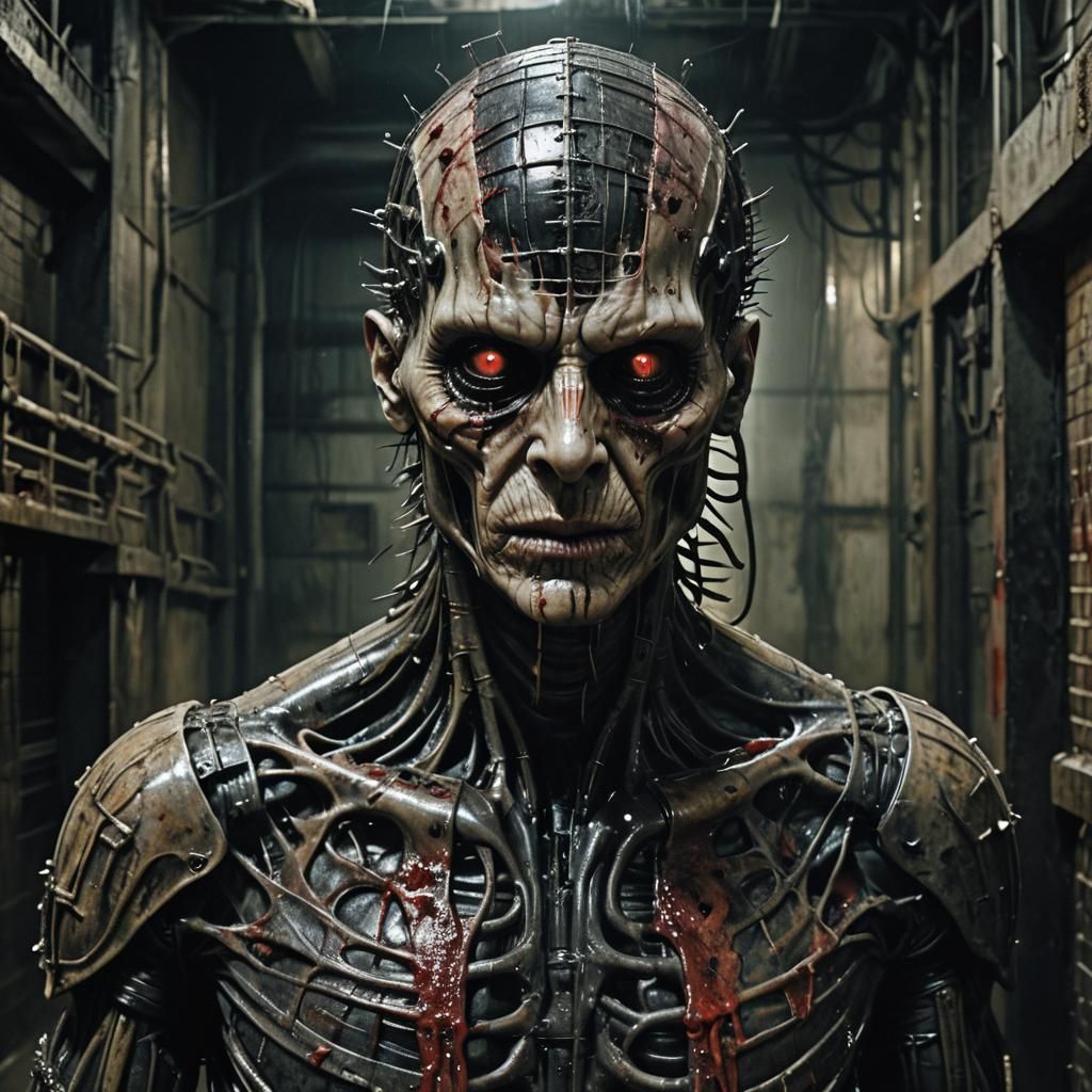 Dark Fantasy Horror: Pierced Figure in Industrial Setting