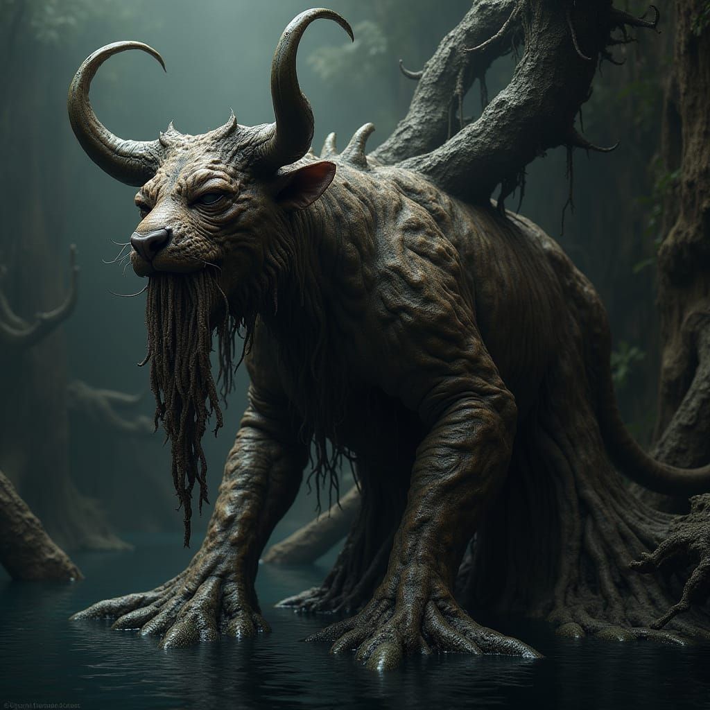 Dark Creature of Twisted Mythology in Gigeresque Liquid Abys...