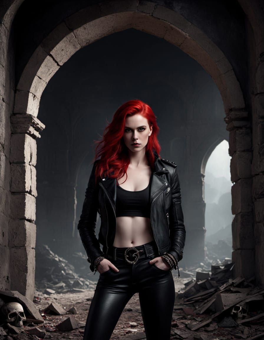 Gothic Redhead in Dark, Moody Setting