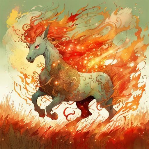 Fiery Rapidash Pokemon Galloping Through a Field