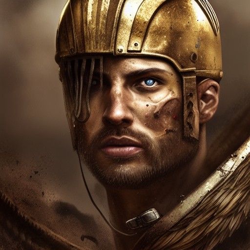 Scarred Gladiator in Golden Armor, Digital Art