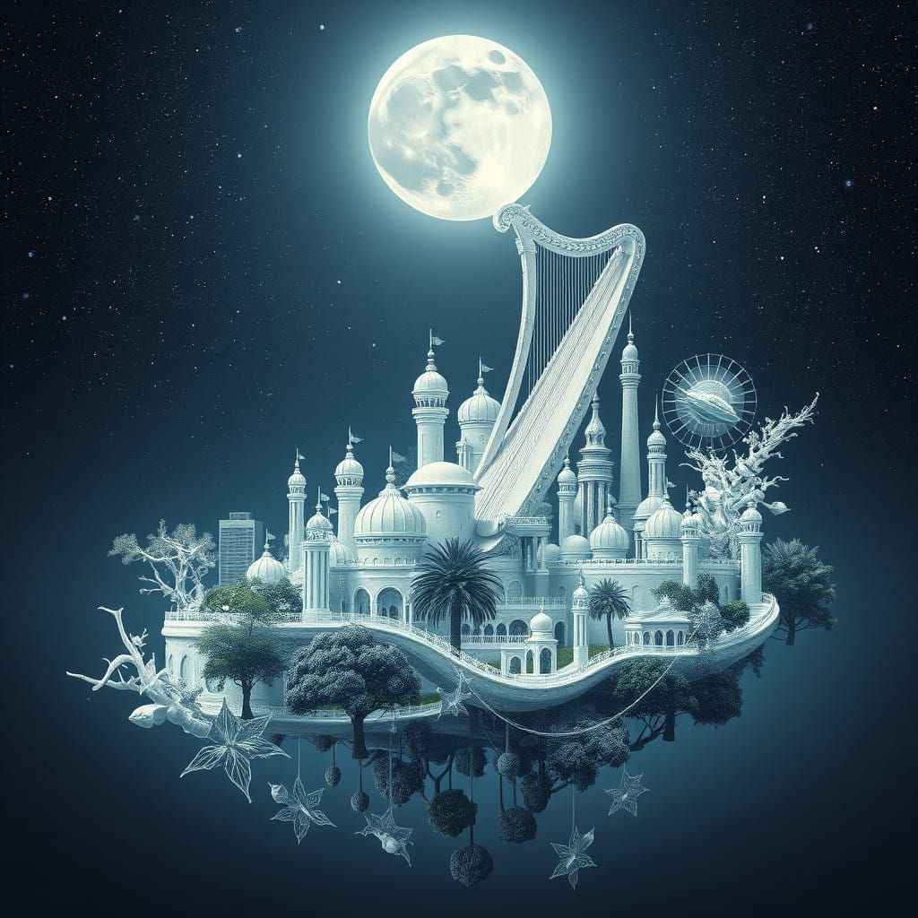 Floating Cosmic City Amidst Nature's Splendor