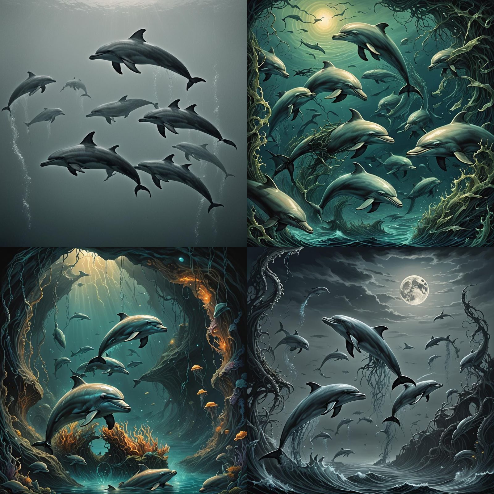 Dolphins in a Dark Romantic Style