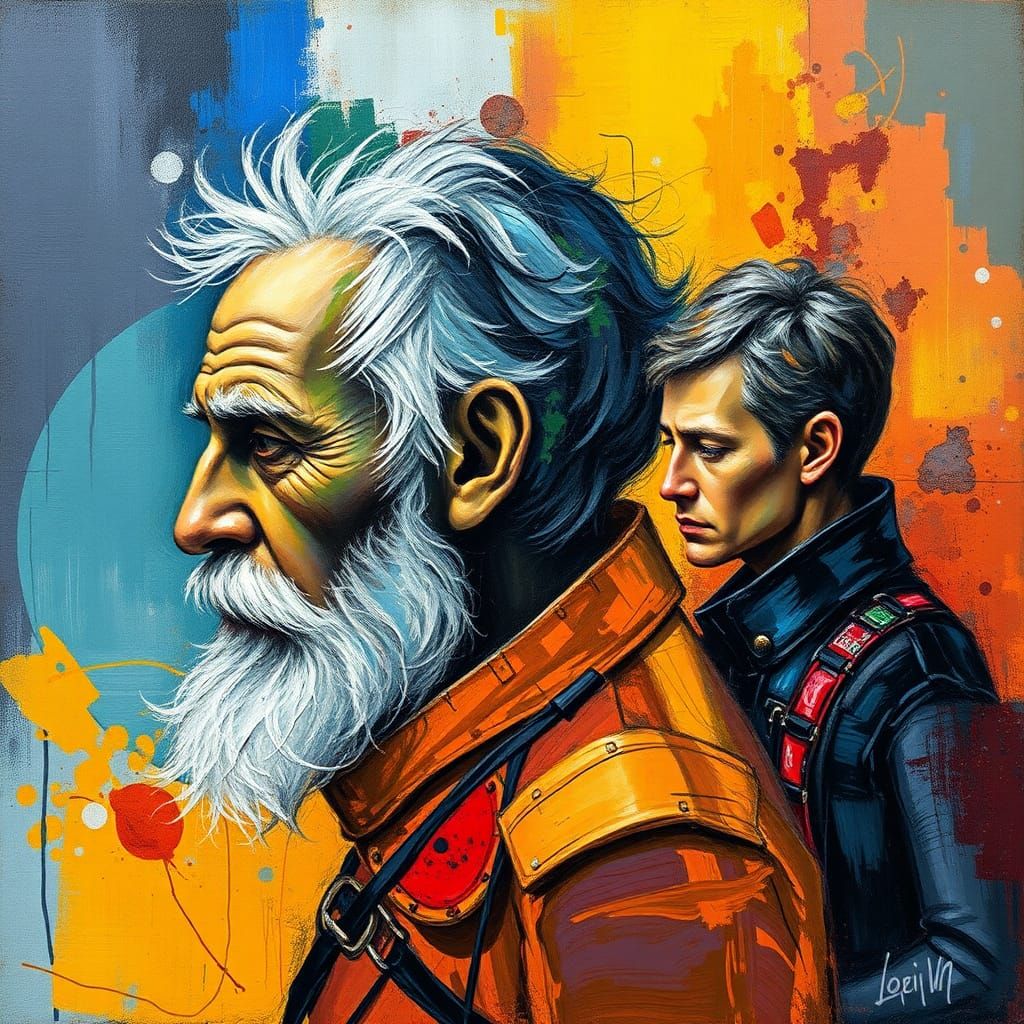 Abstract Generational Portrait in Complementary Colors