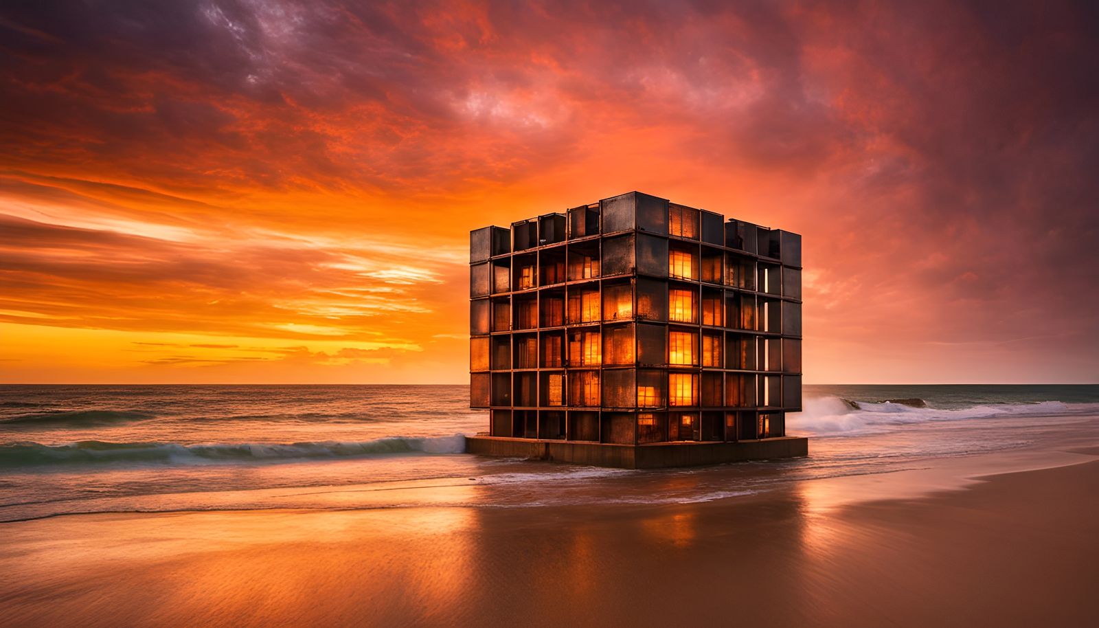 Brutalist Borg Metropolis Under a Psychedelic Moon