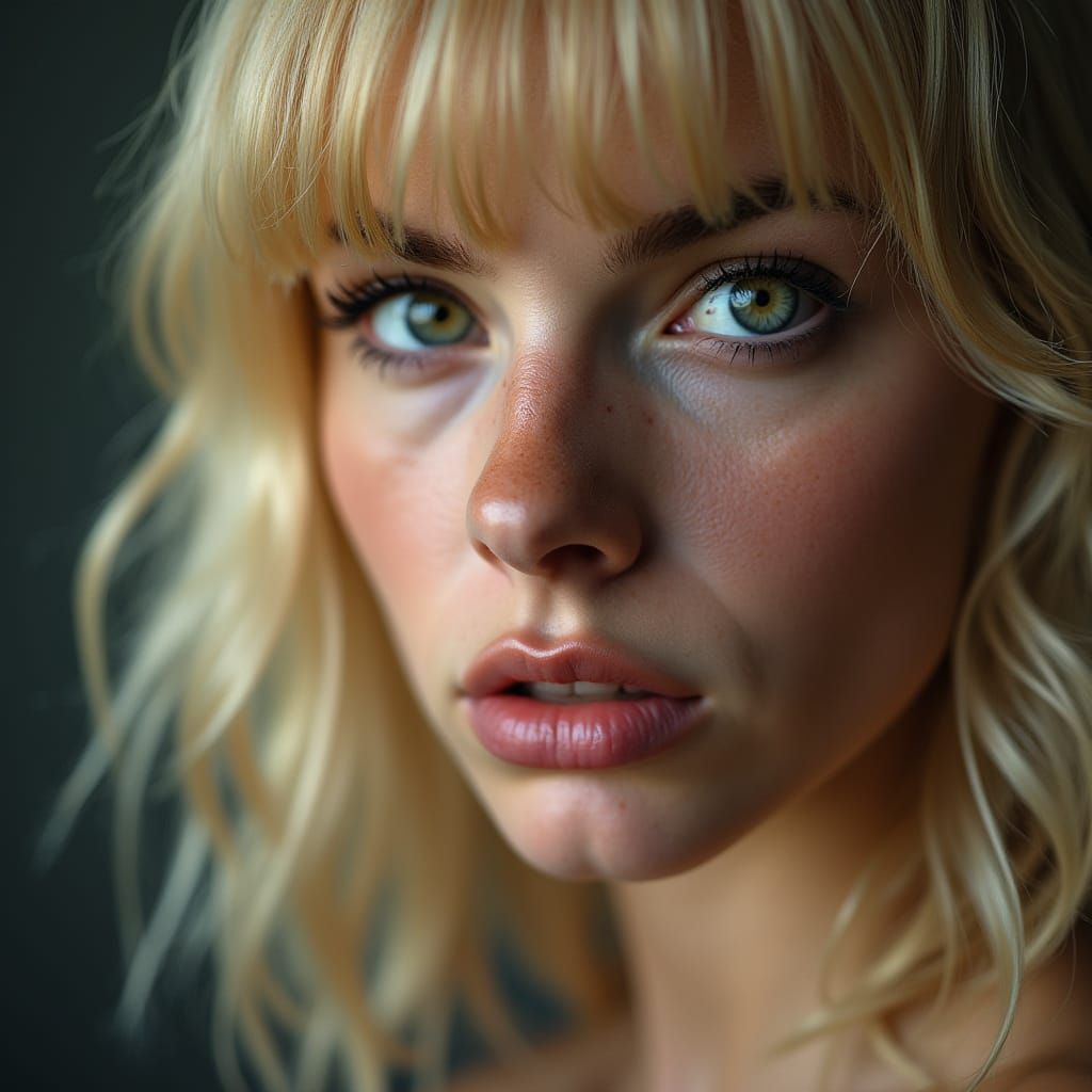 Intense Close-Up Portrait of Woman with Pageboy Hair