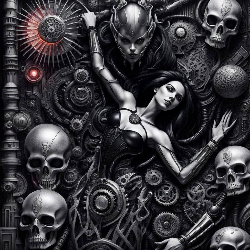 Gothic Woman in Pain: Surreal Crayon Drawing