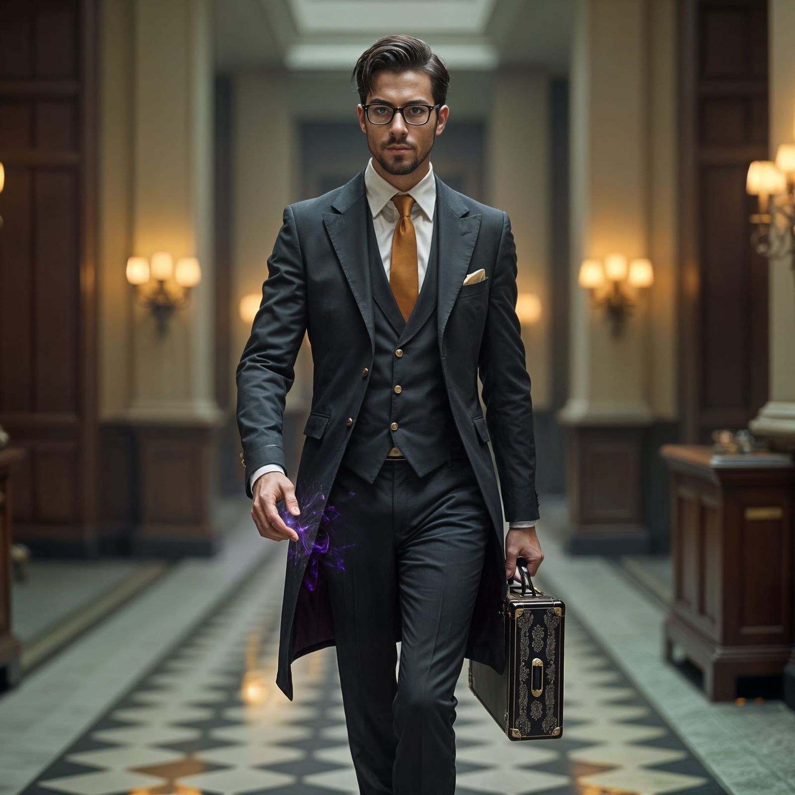 Mysterious Illusion Warlock in Dimly Lit Bank