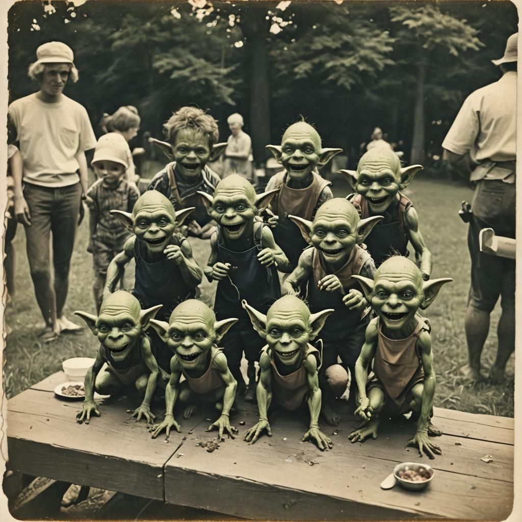Goblins at a Cookout in Vintage Photo Style
