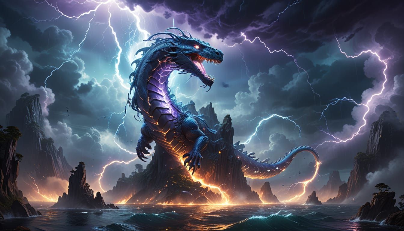 Sky Serpent Amidst Stormy Islands
