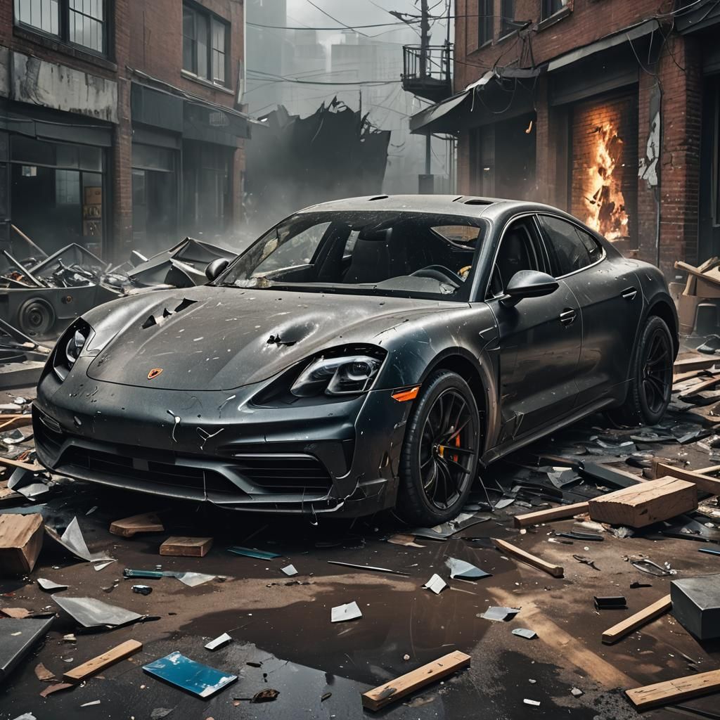 Porsche Taycan Vandalism: Destruction Concept Art