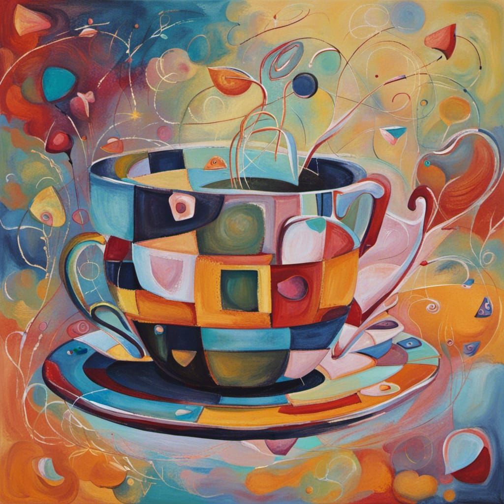 Playful Teacup Pixie in Abstract Art Style