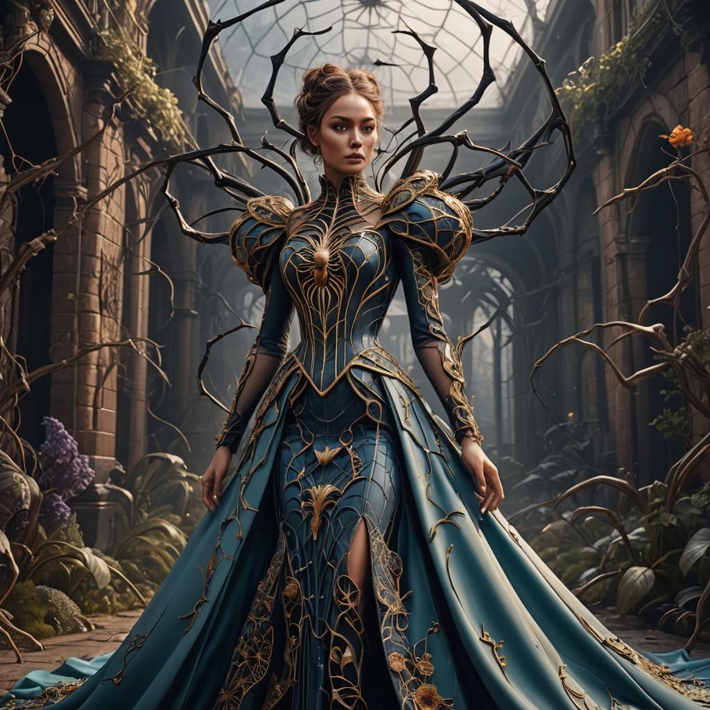 Spider-Inspired Haute Couture Dress: Detailed Matte Painting