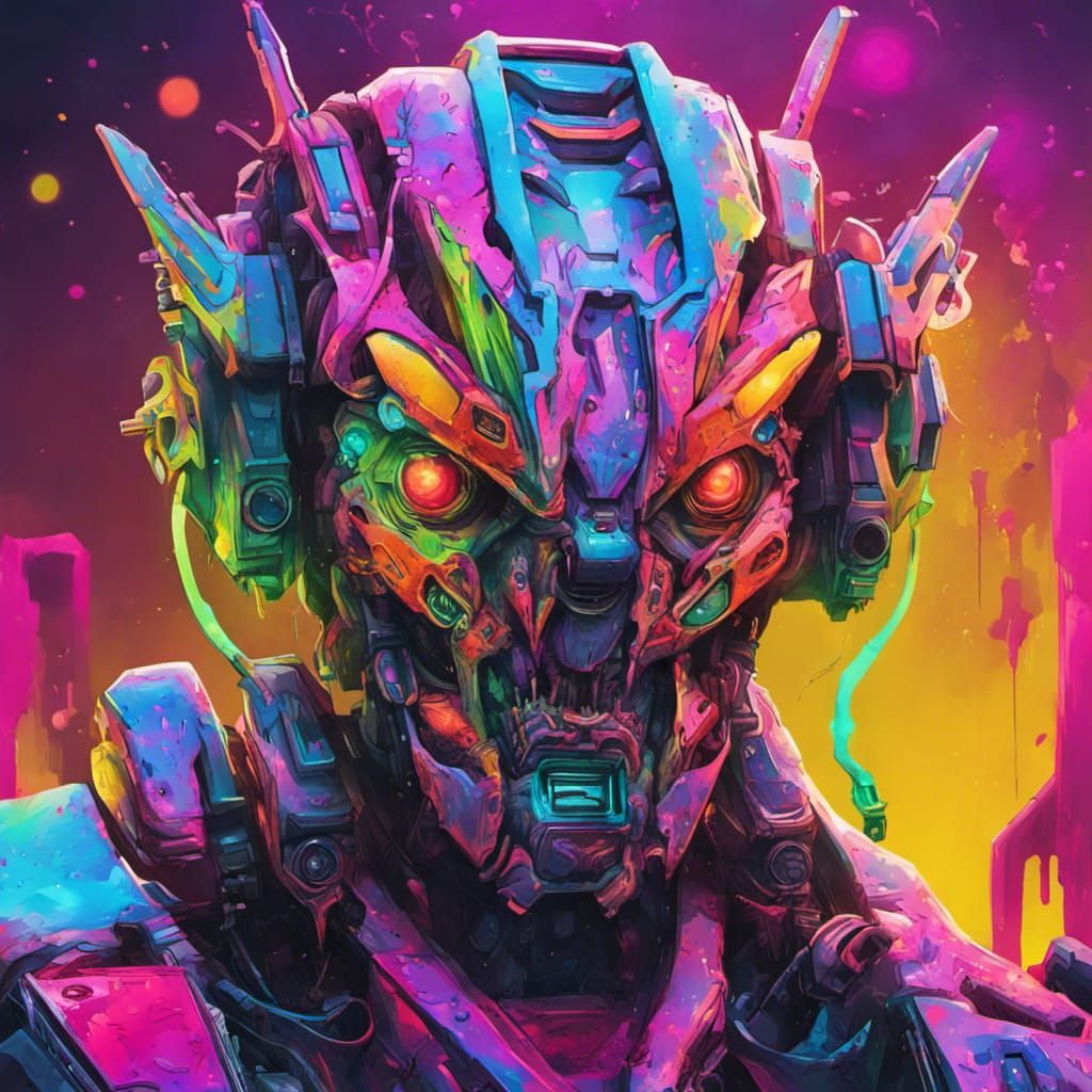 Hyperrealistic Neon Robot Monster in Street Art Style