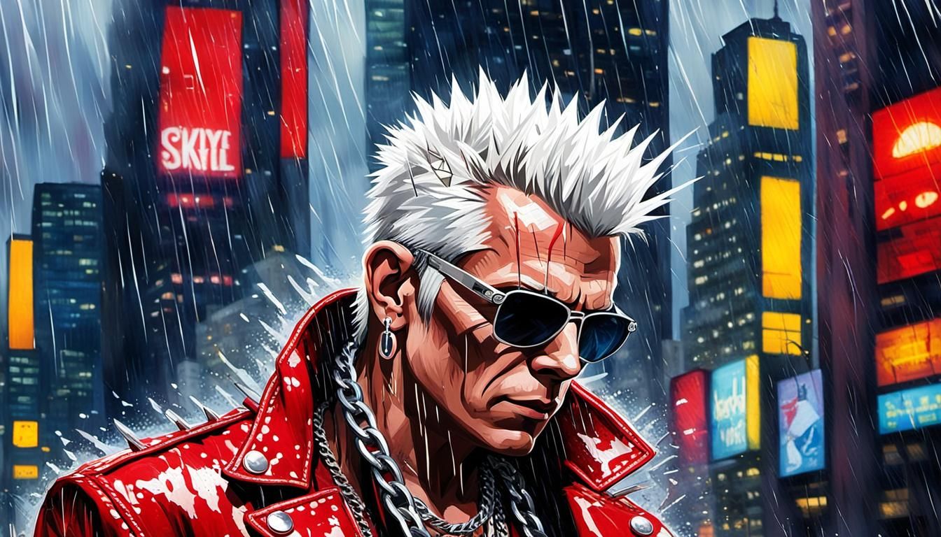 Billy Idol in Rain, Pop Art Watercolor Portrait