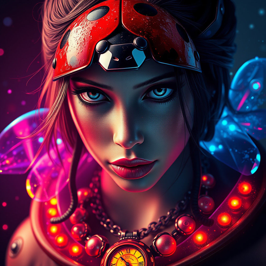 Ladybug Portrait with Necklace in Digital Art Style