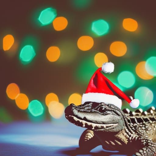 Alligator Celebrates Christmas with Festive Lights