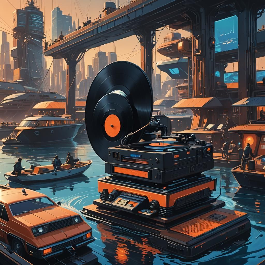 Colossal Record Player Enters Port: Syd Mead Concept Art