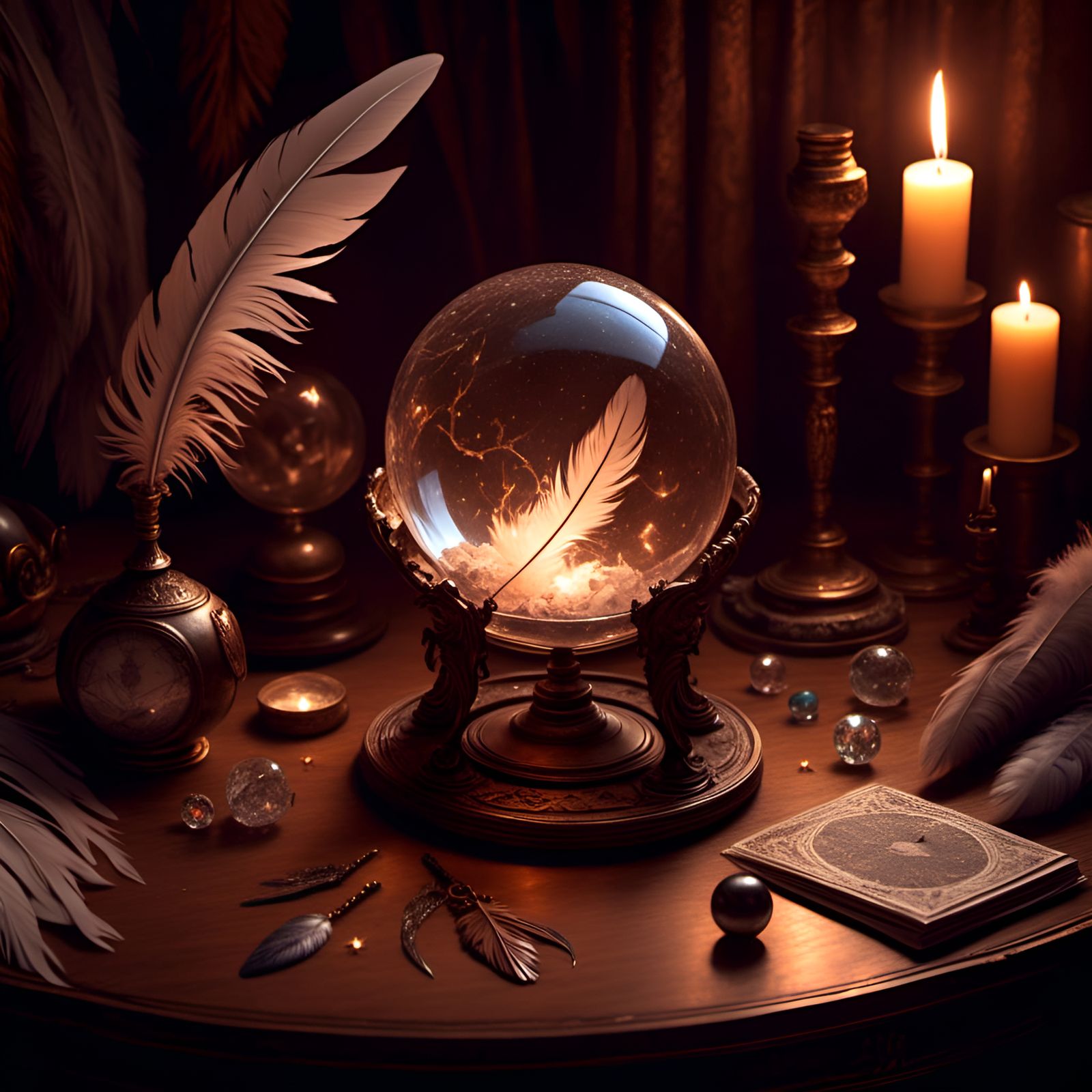 Sepia Crystal Ball Scene with Magical Items